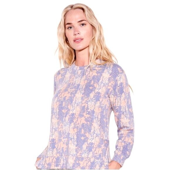 Python Print Modal Fleece Tunic Sweatshirt & Pants Set In Lavender & Peach - Picture 1 of 4